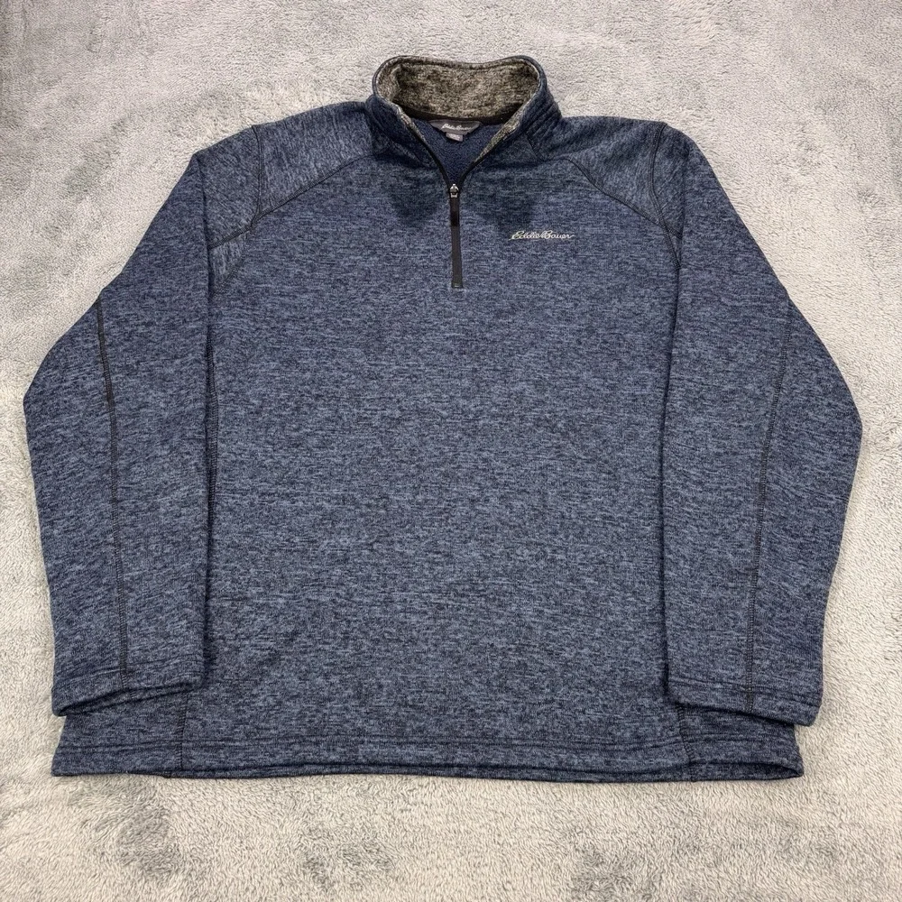 Eddie Bauer Fleece 1/4 Zip Sweater Men 2XL Blue Better Sweater‎ L/S